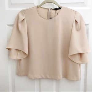 ZARA nude cropped top with cape-sleeves